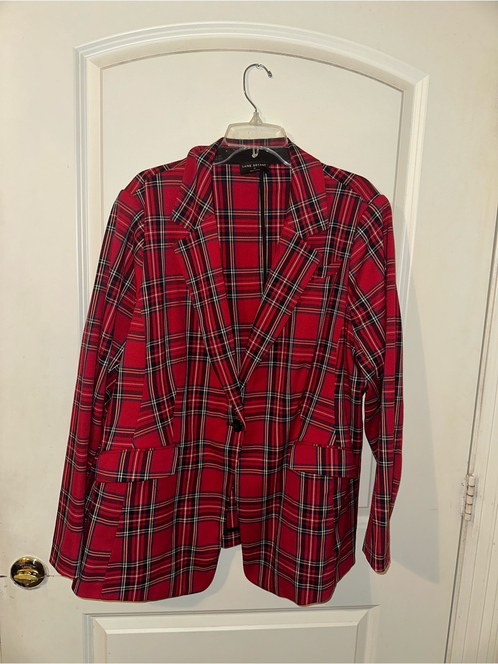 Lane Bryant Red Plaid Single-Button Blazer Jacket